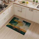 ODIKA Modern Abstract Washable Rug - Green & Gold Geometric Low Pile Area Rug, Non-Slip, OEKO-TEX Certified