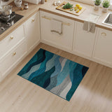 Teal Blue Abstract Wave Area Rug