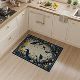 Indigo Birds Golden Moon Floral Area Rug