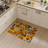 ODIKA Washable Mid-Century Modern Retro Floral Rug, Low Pile Non-Slip Area Rug