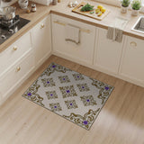 Ornate Gold Frame Purple Flower Cream Area Rug