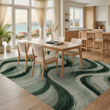 Green Abstract Wave Area Rug