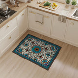 ODIKA Washable Teal & Orange Medallion Area Rug - Low Pile Non-Slip Boho Carpet
