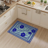 Blue Chamomile Floral Area Rug with Ornate Border