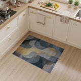 Abstract Navy Gold Fluid Geometric Area Rug