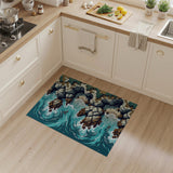 Teal Waves Crashing on Coastal Rocks Rug