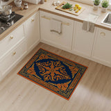 Ornate Navy Persian Area Rug with Orange Borders