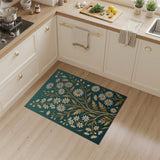 ODIKA Washable Teal Floral Daisy Area Rug - Low Pile Non-Slip Pet Friendly Botanical Mat