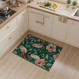 Pink Parrots Floral Leaves Green Area Rug