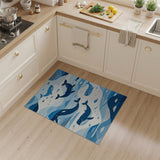 Whimsical Blue Whale Ocean Waves Area Rug