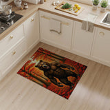 Roaring Muscular Bear in Autumn Forest Rug