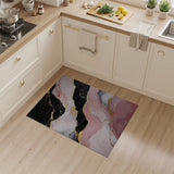 ODIKA Washable Pink and Black Gold Marble Rug, Modern Abstract Low Pile Non-Slip Area Carpet