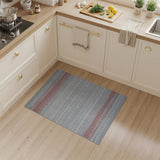 Grey Striped Area Rug with Bold Red Geometric Accents