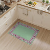 Ornate Red Floral Border Green Area Rug