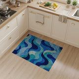 Wavy Blue Teal Geometric Area Rug