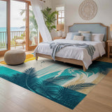 ODIKA Washable Retro Tropical Beach Sunset Rug - Low Pile Non-Slip Area Rug