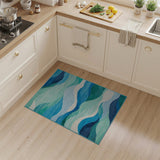 Teal Blue Cascading Wave Area Rug