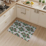Red Berry Green Leaf Floral Pattern Area Rug
