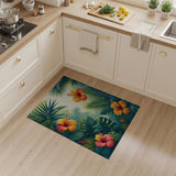 ODIKA Tropical Hibiscus Floral Washable Area Rug - Non-Slip Low Pile Palm Leaf Carpet