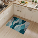 ODIKA Modern Abstract Waves Washable Area Rug, Teal & Grey Low Pile Non-Slip