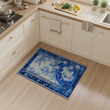 Blue Chinoiserie Peony Floral Area Rug