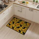 Whimsical Black Cats Sunflowers Yellow Area Rug