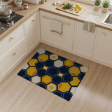 Modern Navy Yellow Hexagon Geometric Area Rug