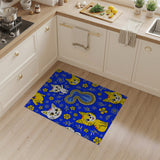 Cute Cartoon Cats Yellow Flowers Blue Rug