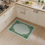 Elegant Green Ornate Floral Border Rug