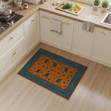 Vibrant Orange Elephant Motif Rug with Blue Border