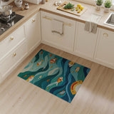 Teal Ocean Waves with Colorful Fish Area Rug