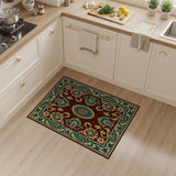 Ornate Maroon Persian Area Rug with Teal Gold Motifs