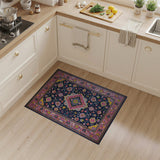 Navy Persian Area Rug with Vibrant Pink Borders