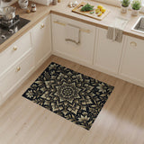 Gold Mandala Floral Area Rug on Black