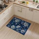 Navy Blue Peony Butterfly Floral Area Rug