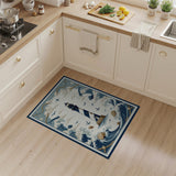ODIKA Washable Nautical Lighthouse Area Rug - Low Pile Coastal Ocean Waves Decor