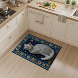 Navy Blue Floral Embroidered Area Rug