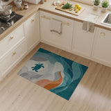 Teal Sea Turtle Abstract Wave Area Rug