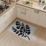 Black White Eucalyptus Leaf Silhouette Area Rug