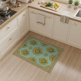 Teal Gold Floral Ornate Vintage Area Rug