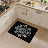 Intricate White Mandala Area Rug on Black