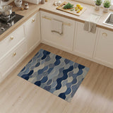 ODIKA Modern Blue Geometric Wave Washable Area Rug, Low Pile & Non-Slip