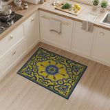 Golden Yellow Persian Area Rug with Blue Floral Medallion