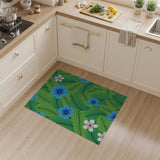 Vibrant Blue Flowers on Lush Green Leaves Area Rug