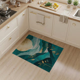 ODIKA Modern Abstract Mountain Teal & Gold Washable Area Rug - Low Pile, Non-Slip, Pet & Kid Friendly