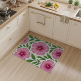 Floral Vintage Pink Vibrant Pink Hibiscus Floral Area Rug