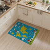 Kids Cartoon World Map Area Rug with Airplanes Houses