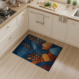 ODIKA Washable Abstract Botanical Area Rug - Navy & Orange Modern Low Pile Non-Slip Rug