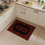 Red Floral Skull Coffin Area Rug