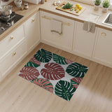 Pink Green Monstera Leaves Boho Area Rug